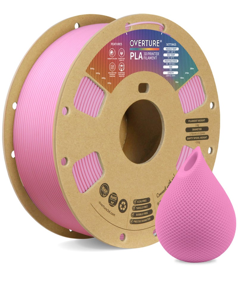 OVERTURE PLA Filament 1.75mm, Neatly Wound 3D Printer Filament 1kg Spool (2.2lbs), Dimensional Accuracy +/- 0.02 mm, Fit Most FDM 3D Printers (Pink) - Image 1